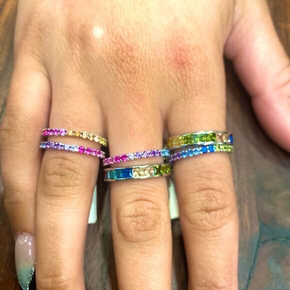 JEN HANSEN STERLING SILVER CUBIC ZIRCONIA RAINBO CHANEL RING MULTICOLOR RAINBOW - Picture 6 of 9